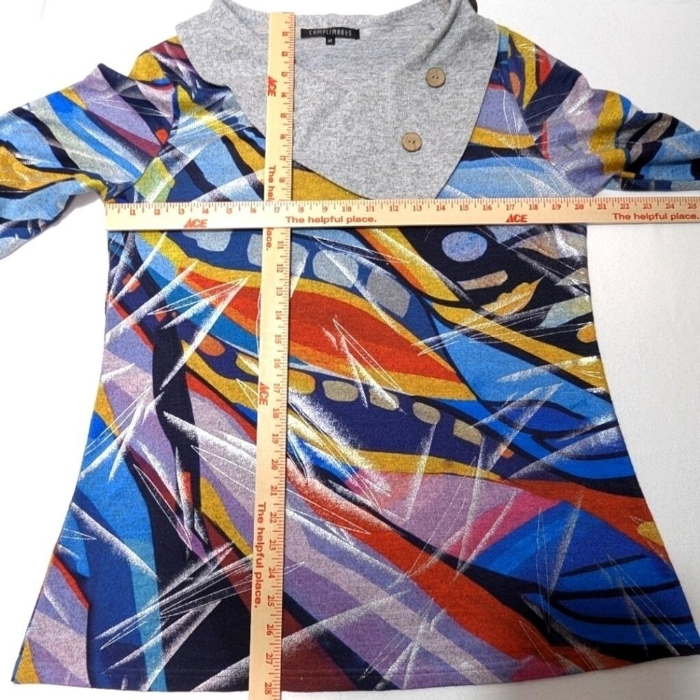 Tunic Sweater Envelope Neck‎ Geometric Print Colorful Whimsical Bright Sz Medium - Picture 4 of 7